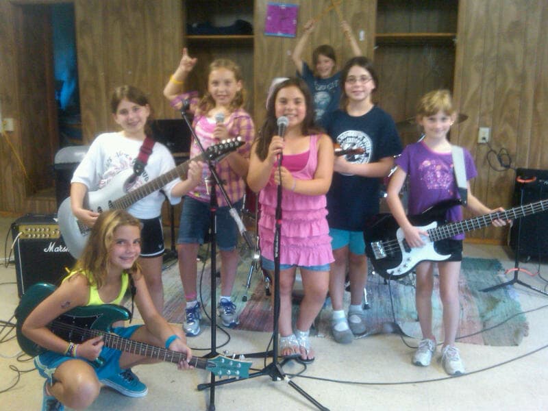 Students playing in a band at Dan's Music Studio